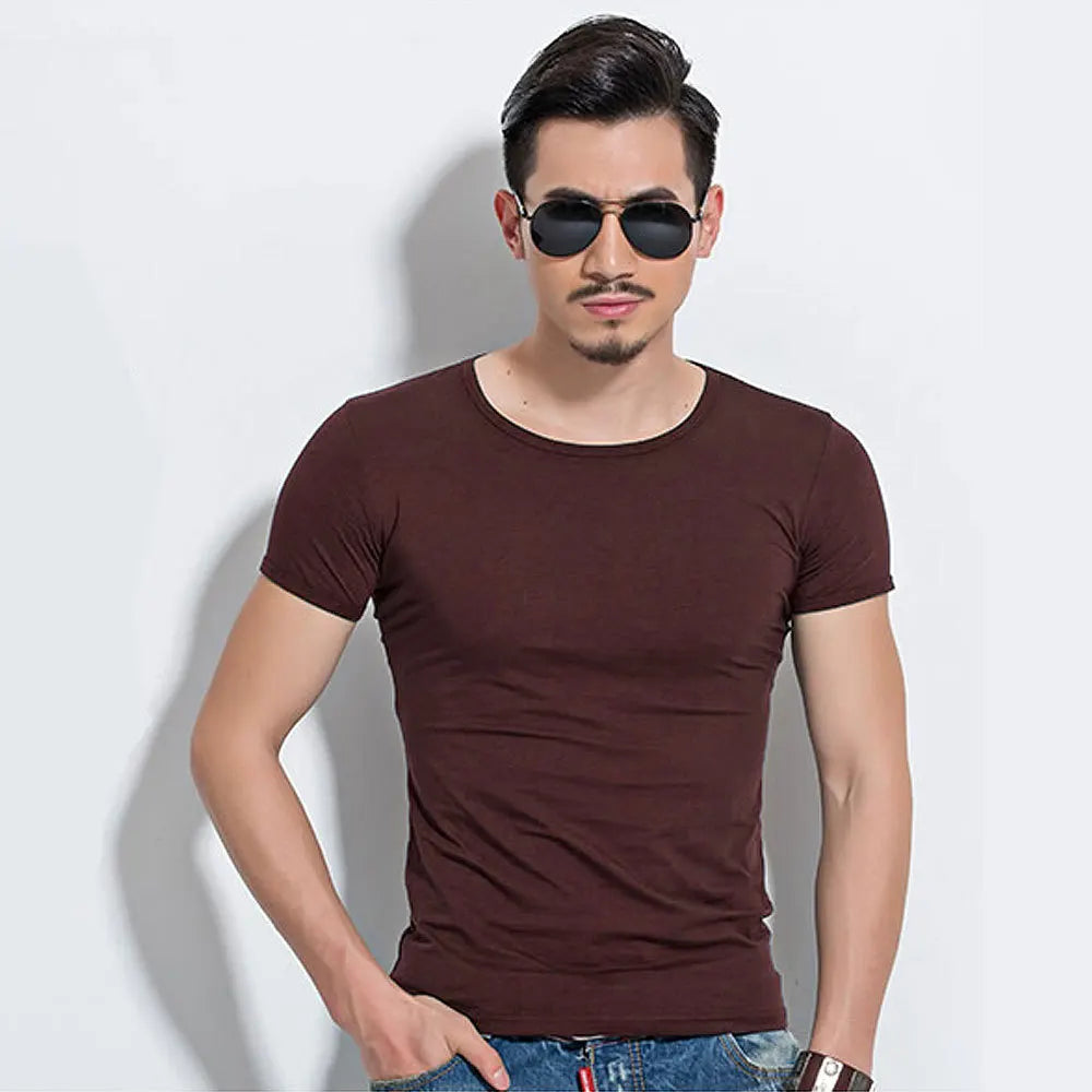 T-shirt en lycra à manches courtes pour homme, col rond, slim