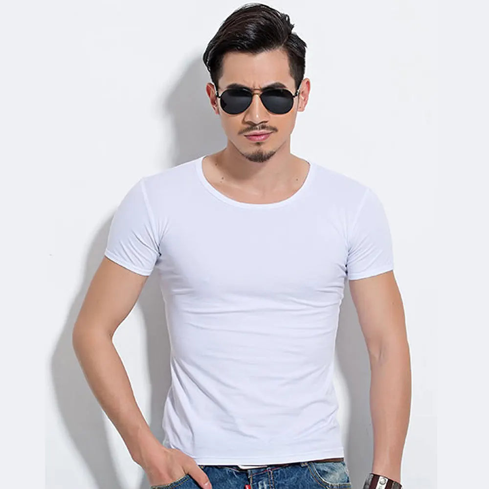 T-shirt en lycra à manches courtes pour homme, col rond, slim